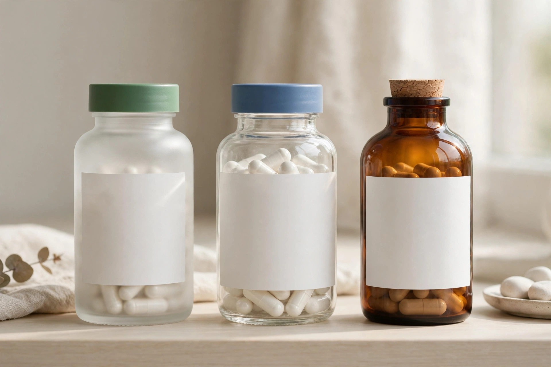 Supplement bottles representing different forms of magnesium