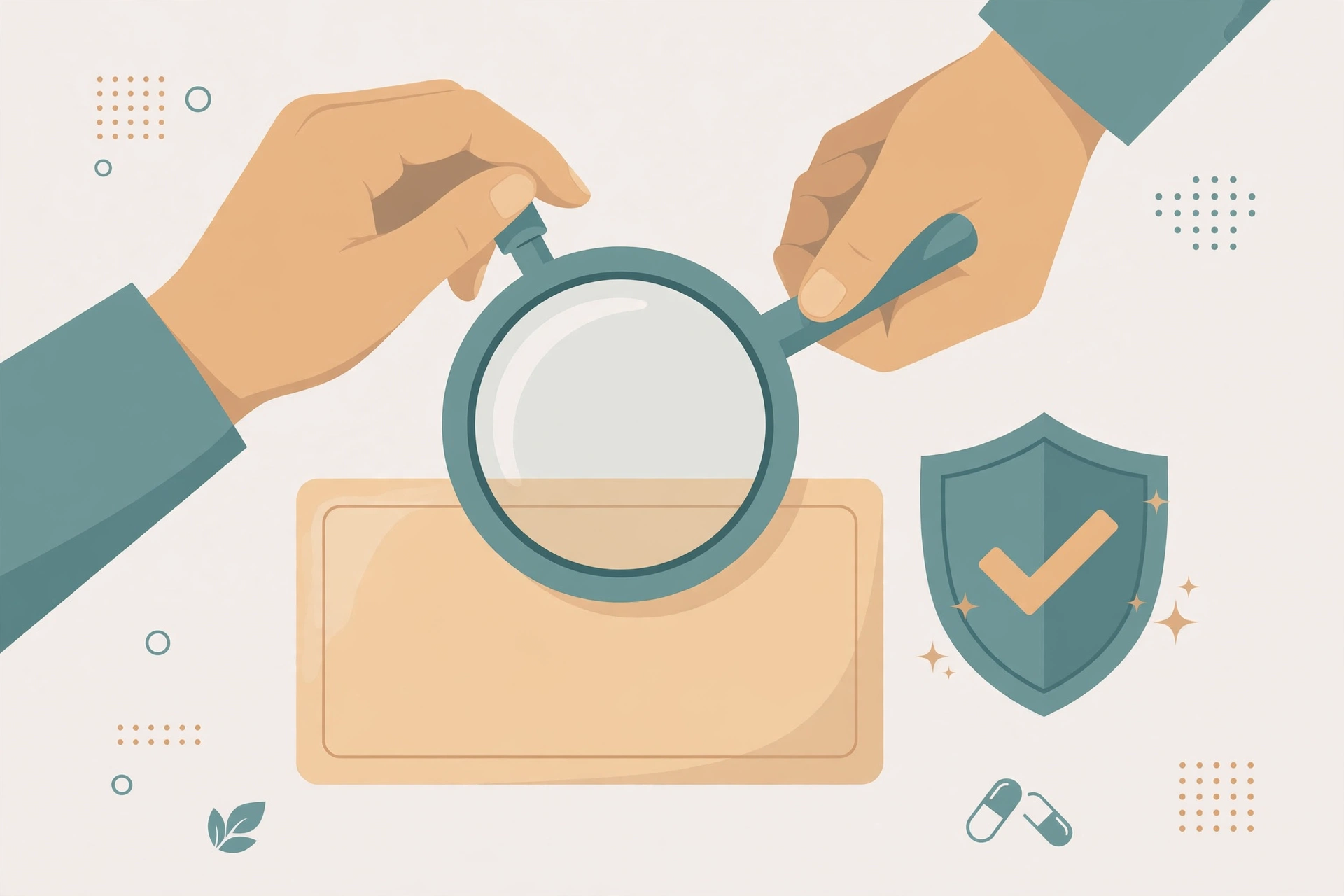 Illustration of checking a supplement label for third-party testing verification