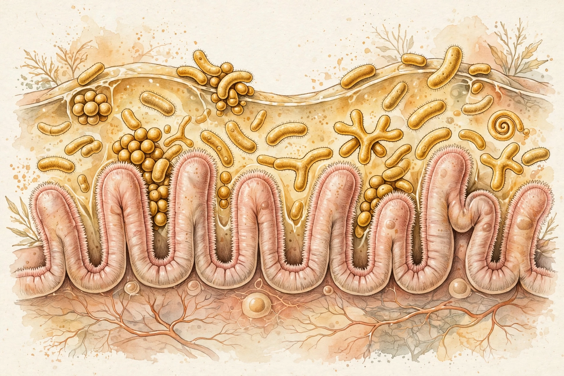 Illustration of beneficial bacteria supporting a balanced gut microbiome