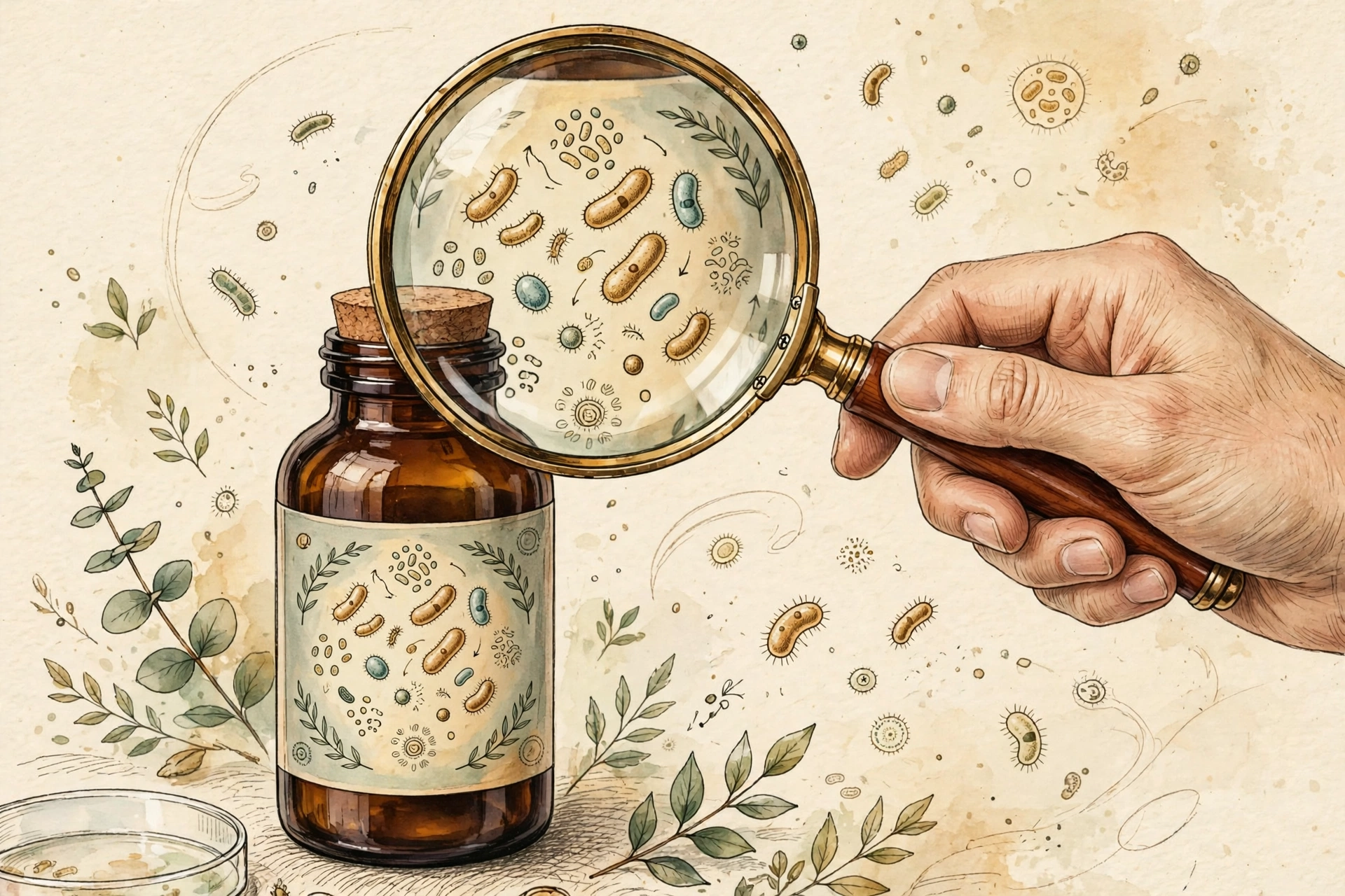 Illustration of checking a probiotic supplement label for strain information and CFU count