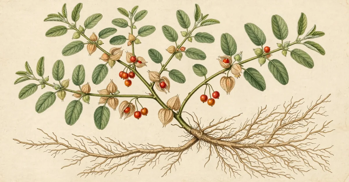 Ashwagandha plant and roots