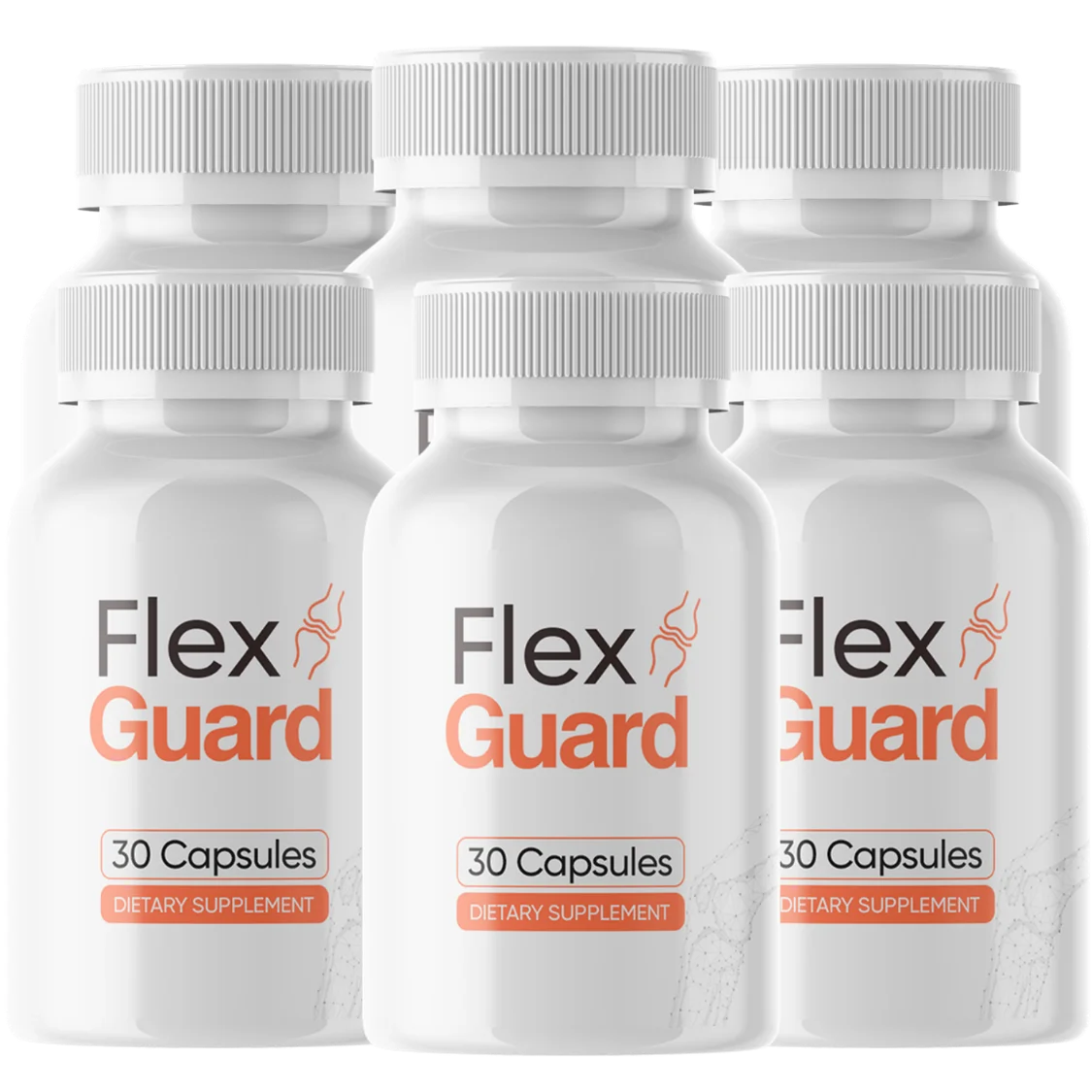 FlexGuard joint supplement bottle, white label with knee joint icon, 30 capsules