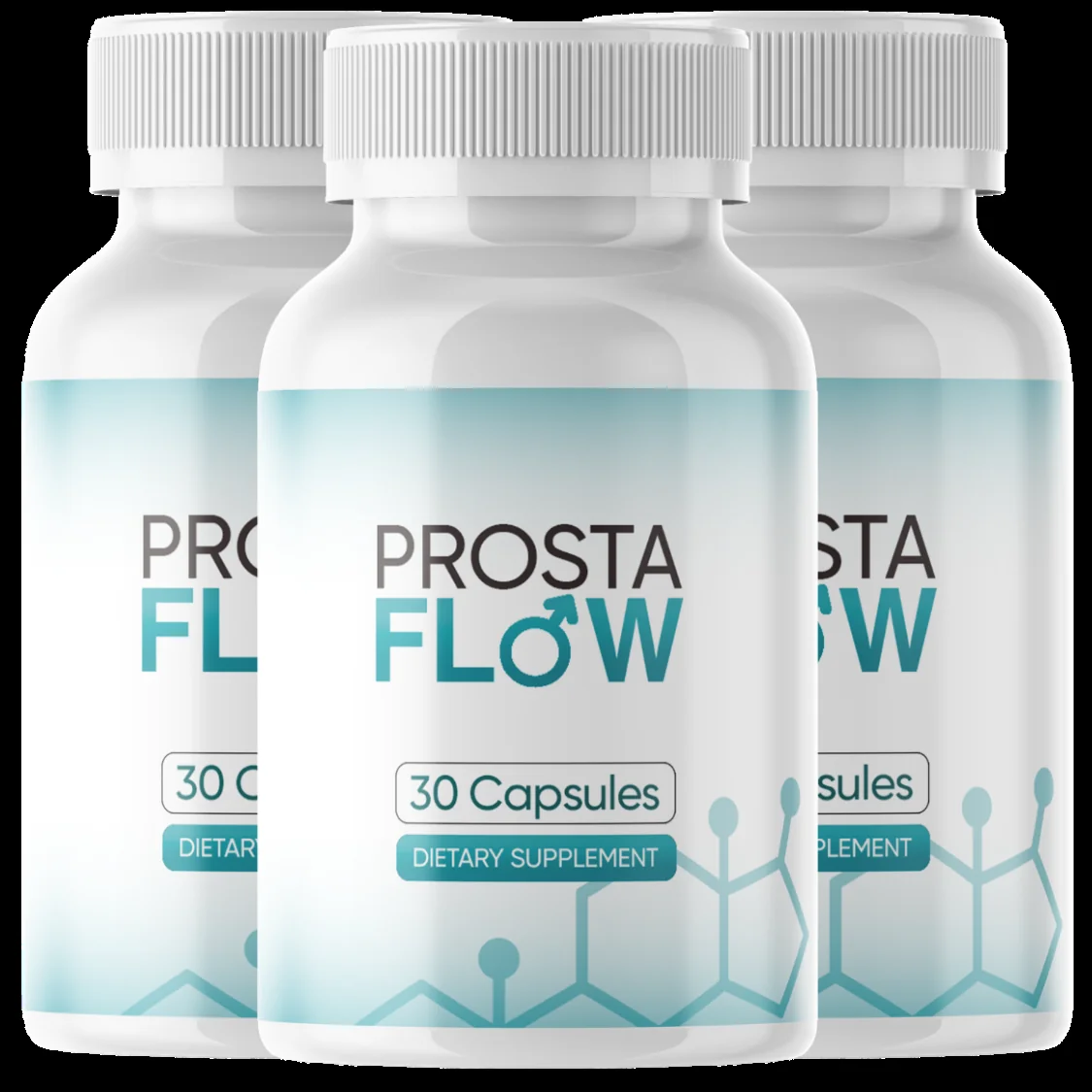 Three bottles of ProstaFlow supplement capsules