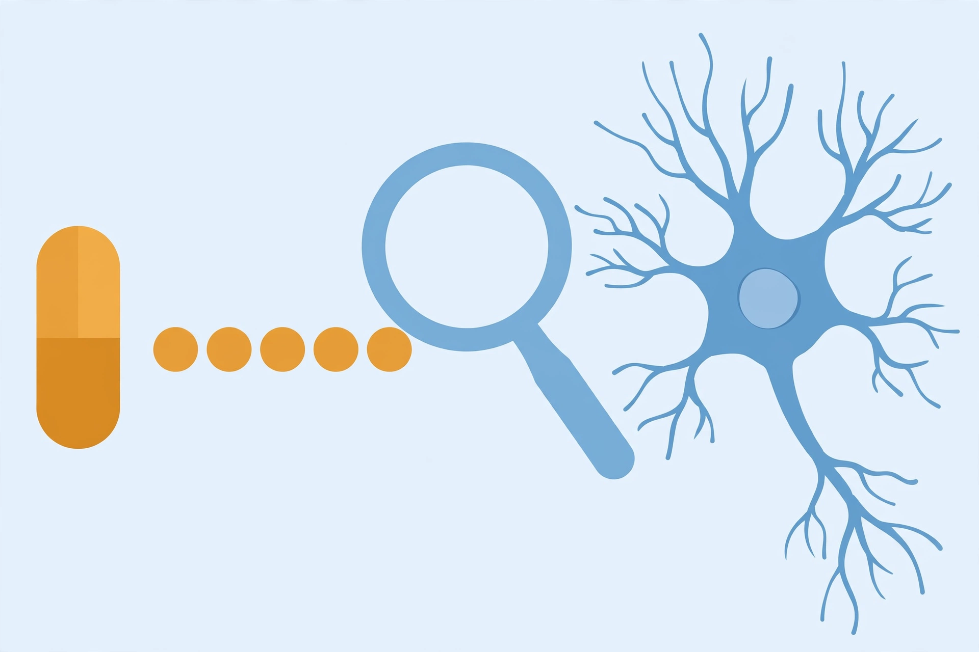 Illustration comparing a daily multivitamin capsule with a nerve cell, suggesting a close look at the evidence
