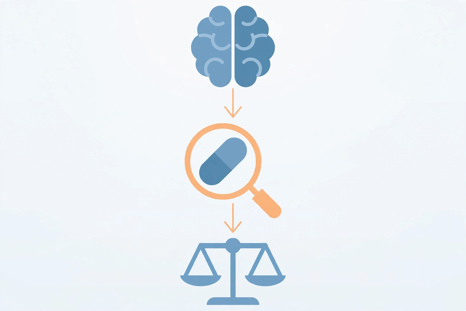 Illustration of weighing a brain supplement's marketing claims against the scientific evidence
