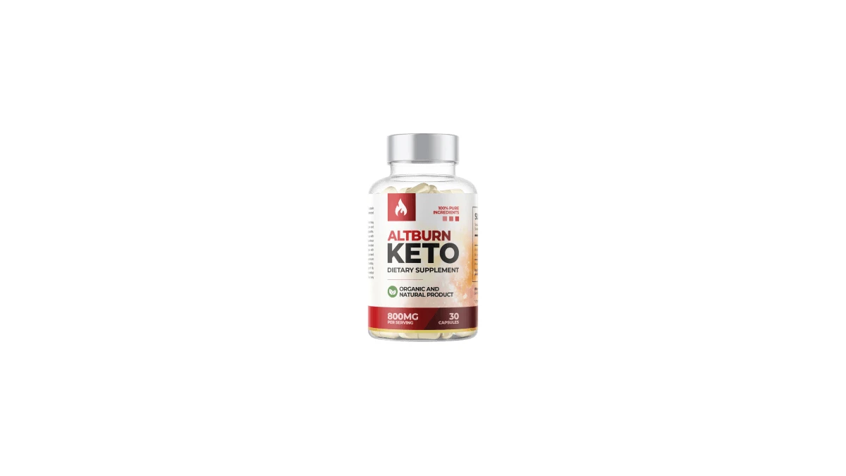 AltBurn Keto dietary supplement bottle, white bottle with silver cap