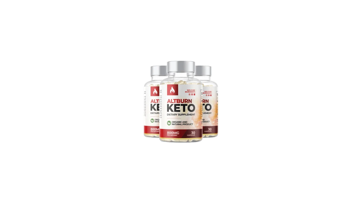 Three white AltBurn Keto bottles with silver caps, the real product bundle photo from the reviewed page