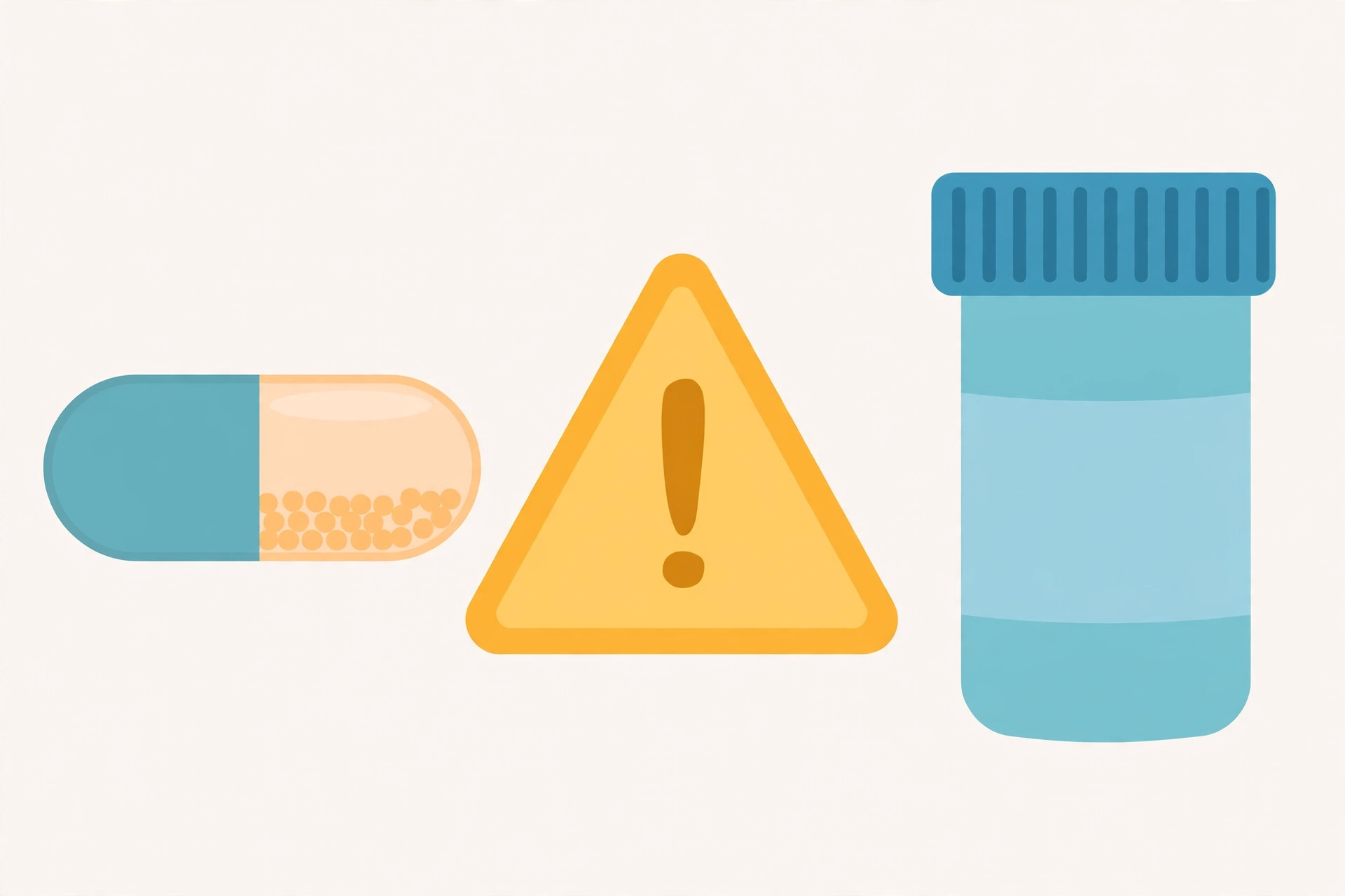 A supplement capsule beside a warning symbol and a prescription bottle, showing a hidden drug risk